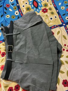 Grey Belted Pleated Shorts