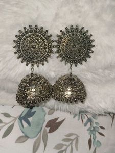 Boho Oxidised Jhumka Earrings