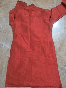 Men's Orange Embroidered Kurta