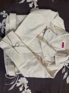 Cream Faux Leather Biker Jacket