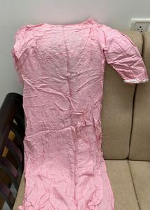Pink Kurta with Black and White Print