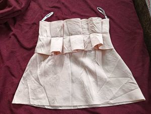 Chic Pink Ruffle Strapless Top