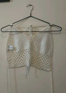 🤍 White Crochet Halter Crop Top | Boho