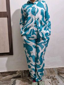Stylish Blue Patterned Co-ord Set