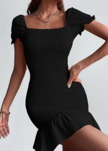 Black Off-Shoulder Smocked Mini Dress