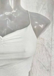 Chic White Ruched Halter Neck Crop Top