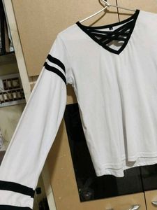 White Long Sleeve Top with Black Stripes