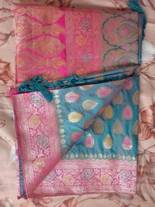 Beautiful Pink & Teal Brocade Saree