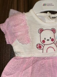 Pink Teddy Bear Baby Girl Frock | Cute Ruffle Slee