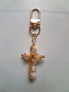 Cross Beaded Keychain Charm