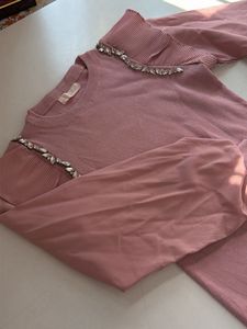 Pink Blouse with Embellished Shoulders