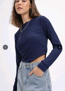 Navy Blue Long Sleeve Cropped Top