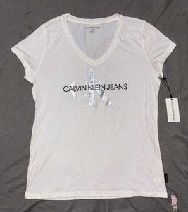Calvin Klein Jeans White V-Neck Tee
