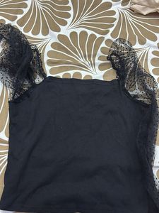 Sparkly Black Mesh Sleeve Top