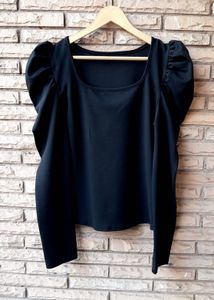 Black Puff Sleeve Square Neck Top