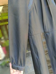 Elegant Dark Grey Midi Dress with Button Detail