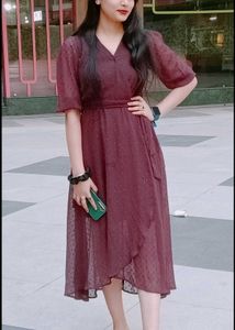 Chic Maroon Textured Wrap Dress