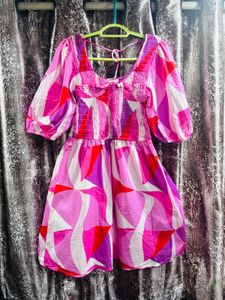 Boho Abstract Print Square Neck Dress