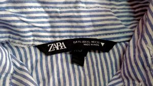 Blue striped Bell Sleeve Button-Up Top