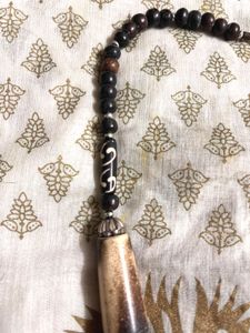 Unique wood Beaded Necklace with Black Pendant