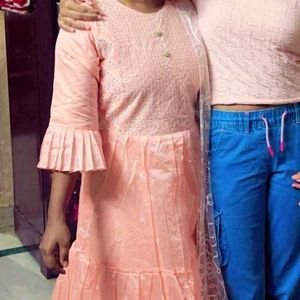 Elegant Peach Kurta with Flared Sleeves
