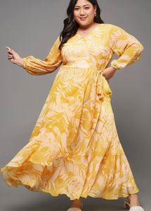 Floral Printed V-Neck Flared Maxi Dress