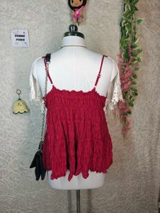 Chic Red &amp; White Smocked Top