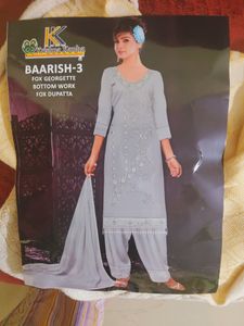 Semi Stitched Embroidery Suit Grey Colour