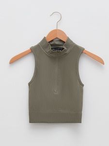Ribbed Zip Neck Sleeveless Crop Top