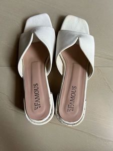 White Block Heel Mules