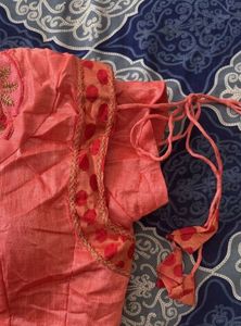 Embroidered Peach-Pink Saree with Blouse