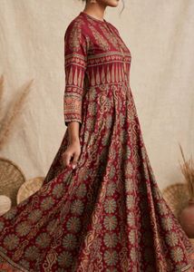 Maroon Printed Anarkali Kurta / Long Dress