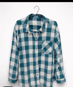 Blue &amp; White Plaid Flannel Shirt