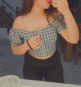 Plaid Off-Shoulder Crop Top