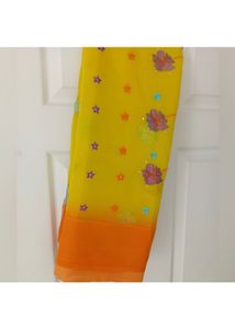 Georgette Fabric Saree With Yellow Orange Colour