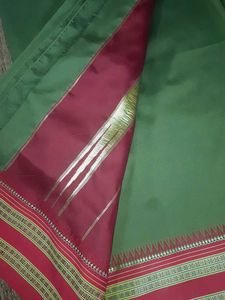 Elegant Olive Green Saree with Red Border
