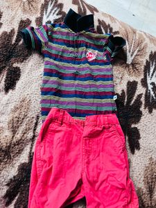 Striped Polo &amp; Red Shorts Set
