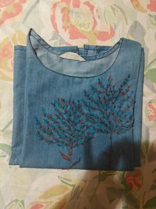 Embroidered Denim Kurta,Small size