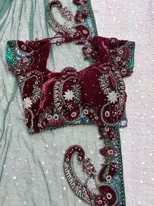 stunning net saree with velvet blouse