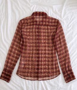 ZARA Sheer Checkered Long Sleeve Blouse