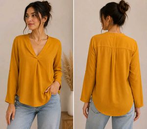 Mustard Yellow V-Neck Long Sleeve Top