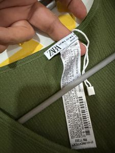 Zara Olive Green Ribbed Contour Crop Top