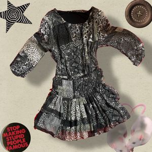 Patchwork Print Tiered Mini Dress