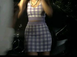 Cute Gingham Knit Crop Top & Skirt Set