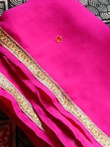 Pink Saree with Gold Border