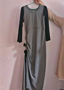 Striped Midi Dress with Floral Detail