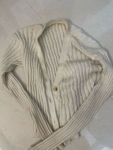 Cream Ribbed Button-Up Cardigan