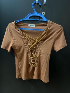 Brown Lace-Up Top