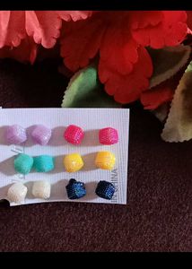 Sparkling Beaded Stud Earrings Set 6