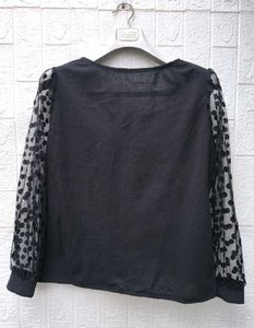 New with tag Korean Chic Polka Dot Mesh Sleeve Top